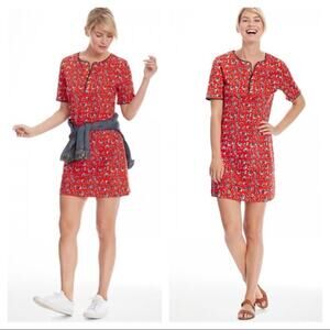Draper James Women's Georgia Red Floral Mini Henley Dress Size Large